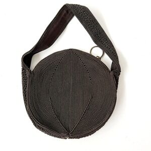 Brown Vintage Mini Bag Clutch Purse Antique Victorian Edwardian Corde Woven 1940